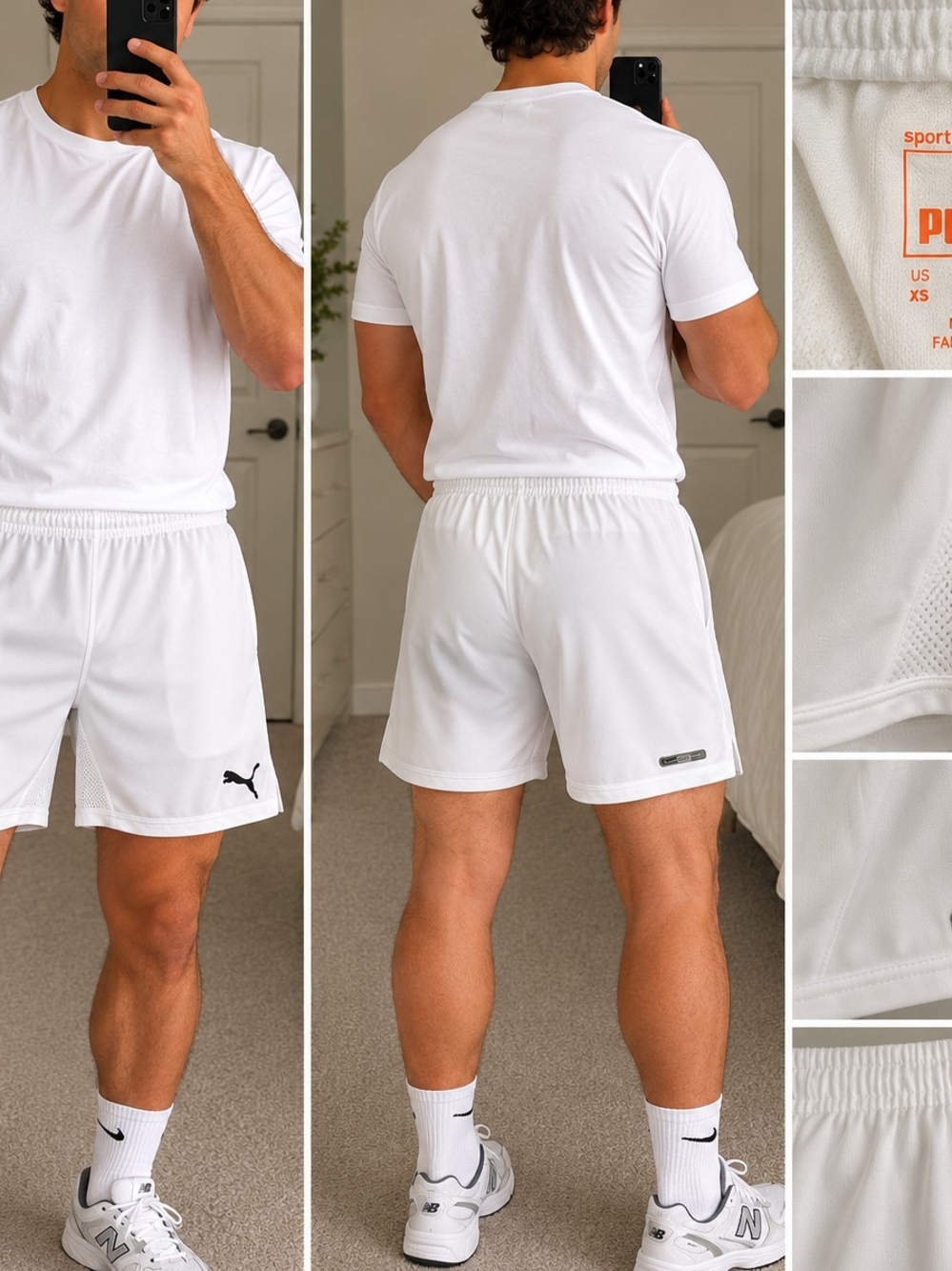 Puma White Athletic Shorts with Black Logo
